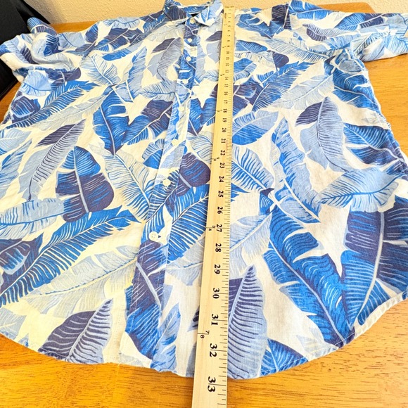 Lands End Mens XLT 100% Linen Short Sleeve Button Down Shirt Tropical Blue White - Picture 6 of 7